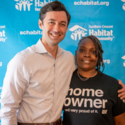 Senator Jon Ossoff with Southern Crescent Homeowner Tanjills Sawyer